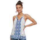 Juniors' Pink Republic Tassel Split Neck Tank, Teens, Size: Small, White