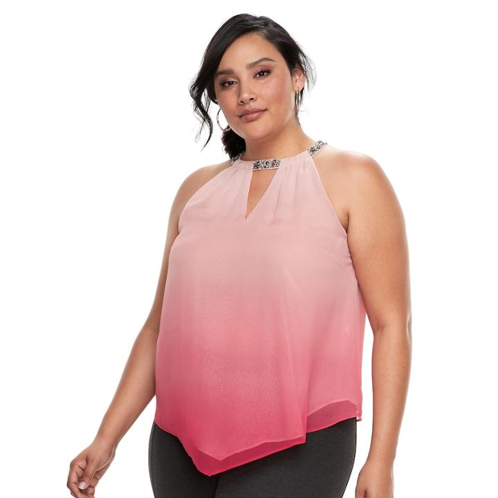 Plus Size Jennifer Lopez Cutout Embellished Tank, Women's, Size: 2xl, Pink