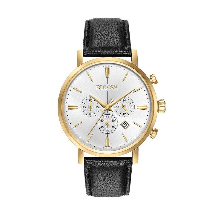 Bulova Men's Classic Leather Chronograph Watch - 97b155, Black