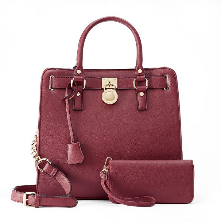 Deluxity Nikki Lock Satchel With Wallet, Women's, Red Other