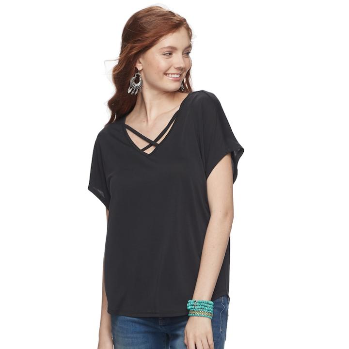 Juniors' Pink Republic Crisscross Tee, Teens, Size: Xl, Black