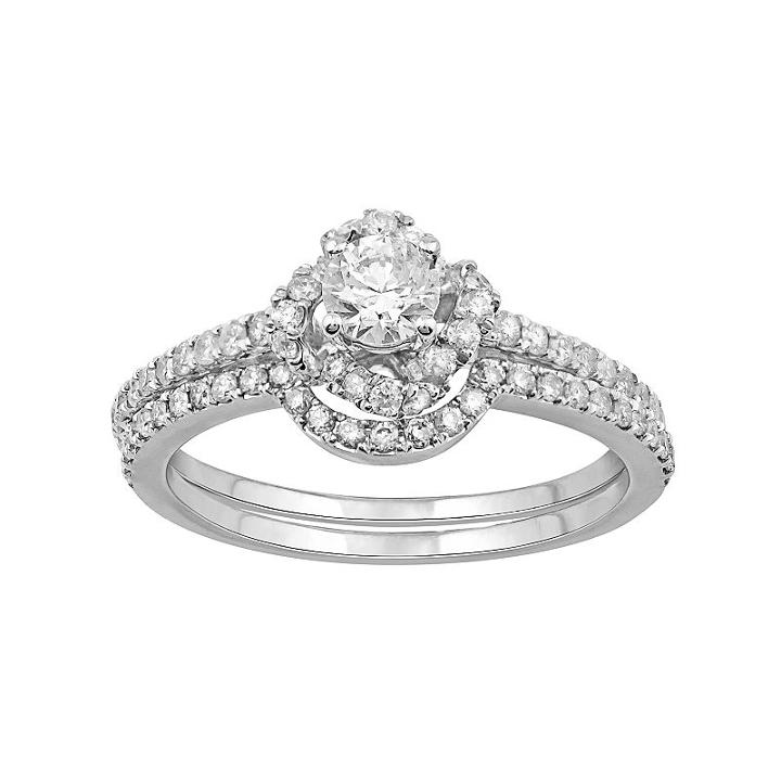 Simply Vera Vera Wang 14k White Gold 9/10 Carat T.w. Diamond Halo Engagement Ring Set, Women's, Size: 8