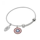 Captain America Crystal Stainless Steel Charm Bangle Bracelet, Women's, Grey