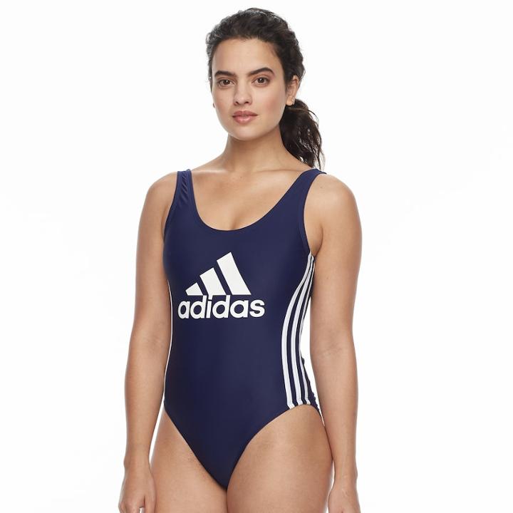 Women's Adidas Core Solid Logo One-piece Swimsuit, Size: Small, Blue (navy)