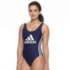 Women's Adidas Core Solid Logo One-piece Swimsuit, Size: Small, Blue (navy)