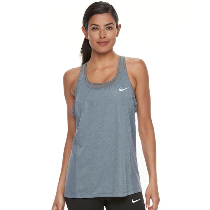 Women's Nike Dri-fit Mesh Racerback Tank Top, Size: Medium, Blue Other