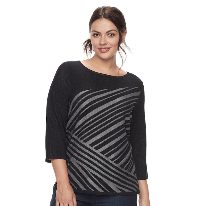 Plus Size Dana Buchman Striped Boatneck Tunic, Women's, Size: 1xl, Grey