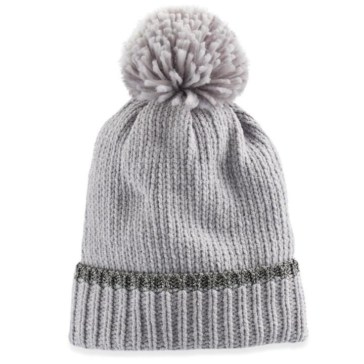 Women's So&reg; Ribbed Pom Pom Beanie, Grey