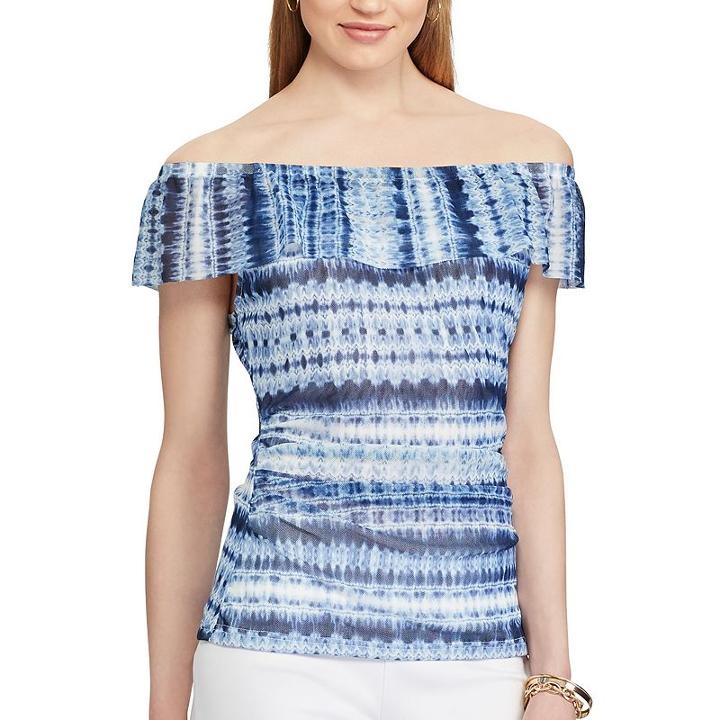 Women's Chaps Printed Off-the-shoulder Top, Size: Medium, Blue