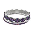 Purple Seed Bead Bangle Bracelet Set, Women's