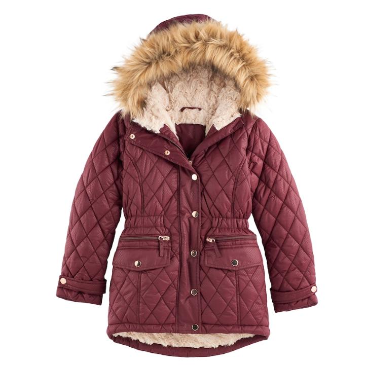 Girls 4-16 So&reg; Quilted Faux-fur Lined Parka Jacket, Size: 7-8, Brt Red