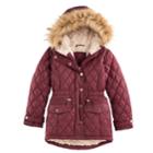 Girls 4-16 So&reg; Quilted Faux-fur Lined Parka Jacket, Size: 7-8, Brt Red