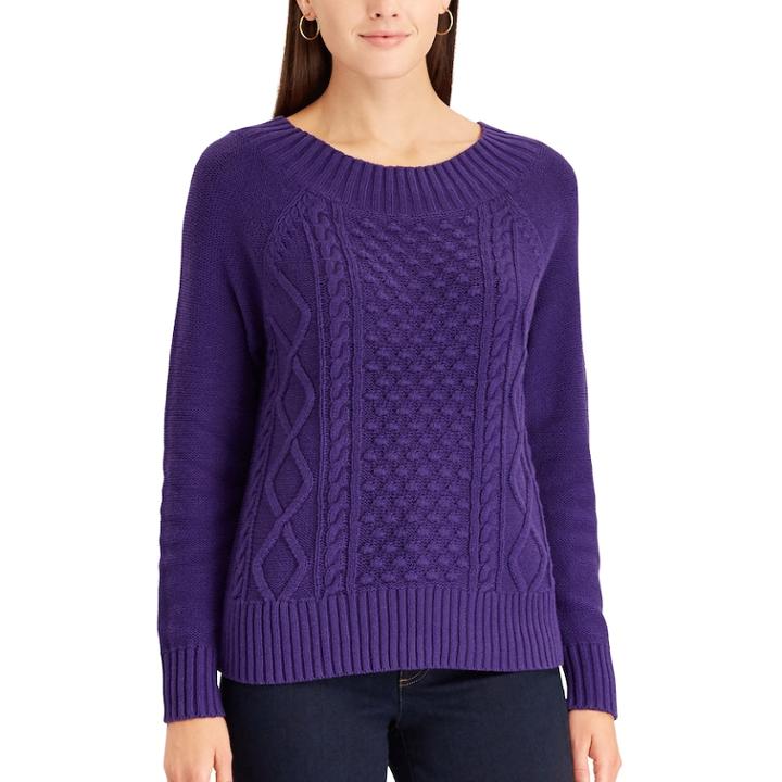 Petite Chaps Cable-knit Crewneck Sweater, Women's, Size: Xl Petite, Purple