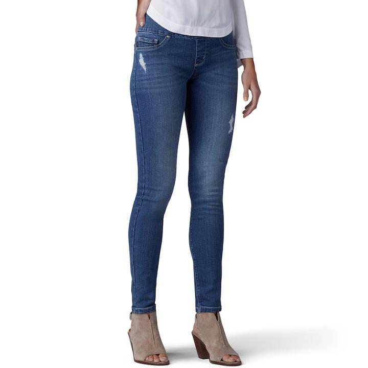 Women's Lee Sculpting Pull-on Mid-rise Skinny Jeans, Size: 12 Short, Dark Blue