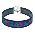 Blue Floral Embroidered Choker Necklace, Women's, Multicolor