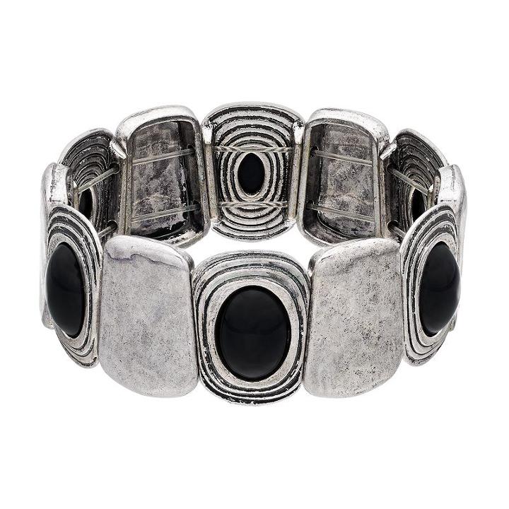 Black Cabochon Antiqued Stretch Bracelet, Women's