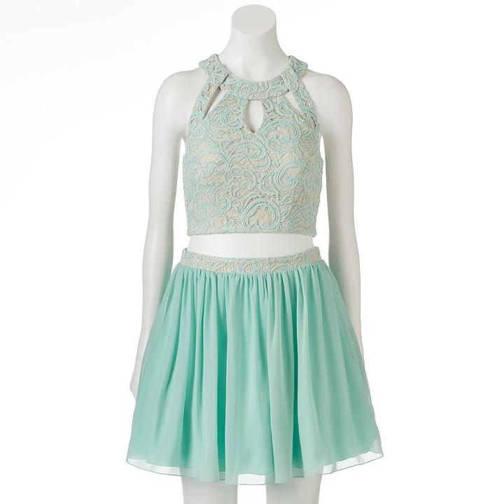 Juniors' Speechless Sequin Prom Crop Top & Skirt Set, Girl's, Size: 7, Lt Green