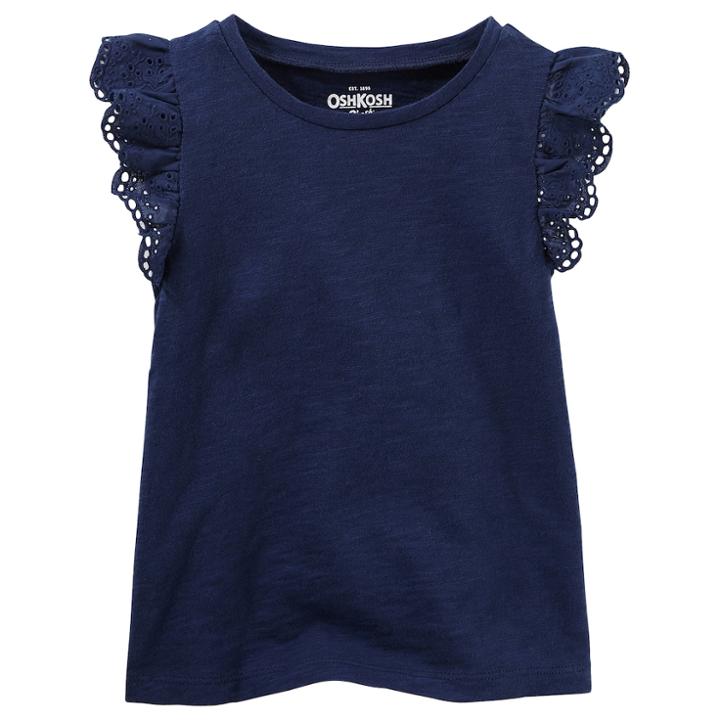 Girls 4-14 Oshkosh B'gosh&reg; Eyelet Flutter Sleeve Tee, Size: 5, Med Blue
