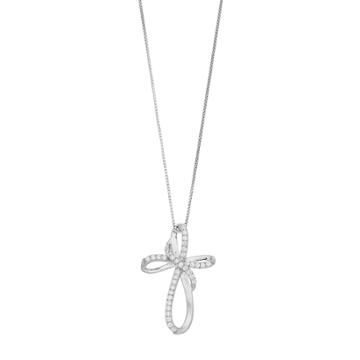 Timeless Sterling Silver Cubic Zirconia Cross Pendant Necklace, Women's, White