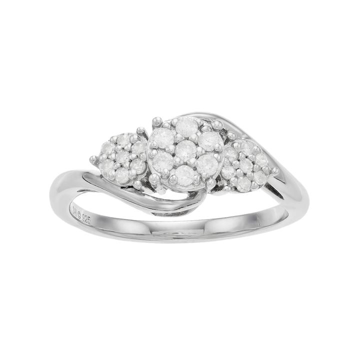 Everlasting Diamonds Sterling Silver 1/4 Carat T.w. Diamond 3-stone Cluster Ring, Women's, Size: 8, White