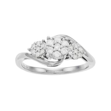 Everlasting Diamonds Sterling Silver 1/4 Carat T.w. Diamond 3-stone Cluster Ring, Women's, Size: 8, White