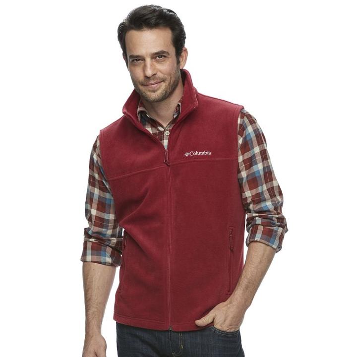 Men's Columbia Flattop Ridge Fleece Vest, Size: Large, Dark Red
