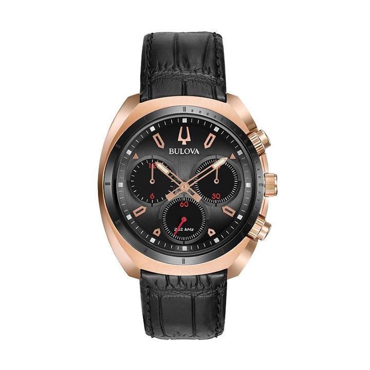 Bulova Men's Curv Leather Chronograph Watch - 98a156, Black
