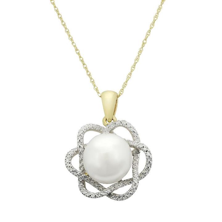 Pearlustre By Imperial Freshwater Cultured Pearl & Diamond Accent 10k Gold Flower Pendant Necklace, Women's, Size: 18, White