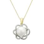 Pearlustre By Imperial Freshwater Cultured Pearl & Diamond Accent 10k Gold Flower Pendant Necklace, Women's, Size: 18, White