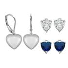 Silver-plated Cubic Zirconia Interchangeable Heart Drop Earring Set, Women's, Blue