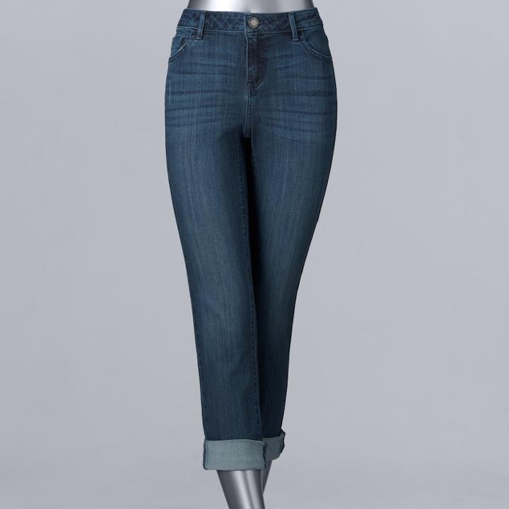 Women's Simply Vera Vera Wang Roll Cuff Capri, Size: 10, Med Blue