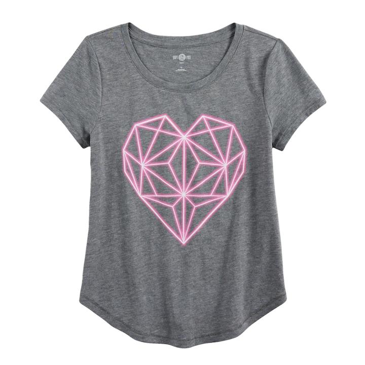 Girls 7-16 & Plus Size So&reg; Curve Hem Shiny Graphic Tee, Size: 7-8, Med Grey