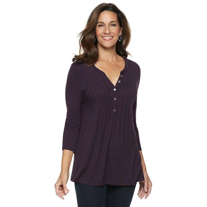 Women's Croft & Barrow&reg; Pleated Henley Top, Size: Medium, Drk Purple