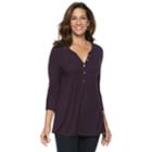 Women's Croft & Barrow&reg; Pleated Henley Top, Size: Medium, Drk Purple