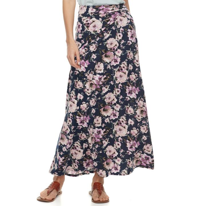 Women's Studio 253 Printed Twist-front Maxi Skirt, Size: Large, Blue