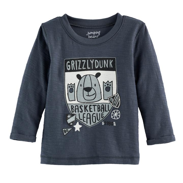 Baby Boy Jumping Beans&reg; Puffed & Slubbed Long Sleeve Graphic Tee, Size: 9 Months, Dark Grey