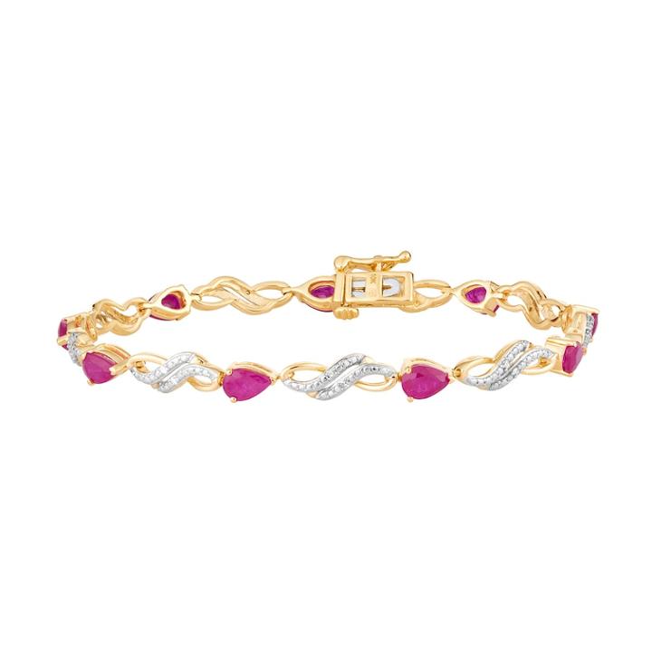 10k Gold Ruby & Diamond Accent Double Infinity Link Bracelet, Women's, Size: 7.5, Red