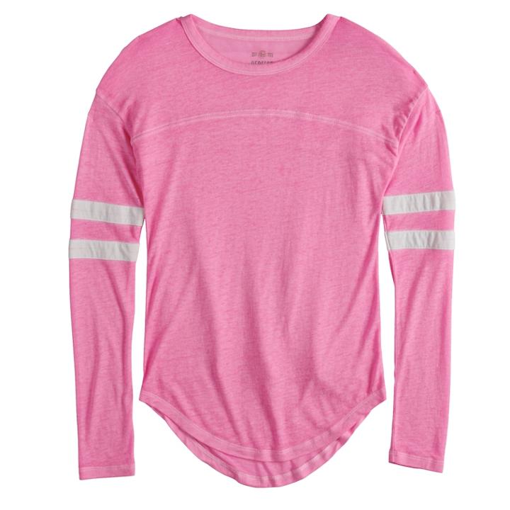 Girls 7-16 So&reg; Striped Varsity Tee, Size: 12, Brt Pink
