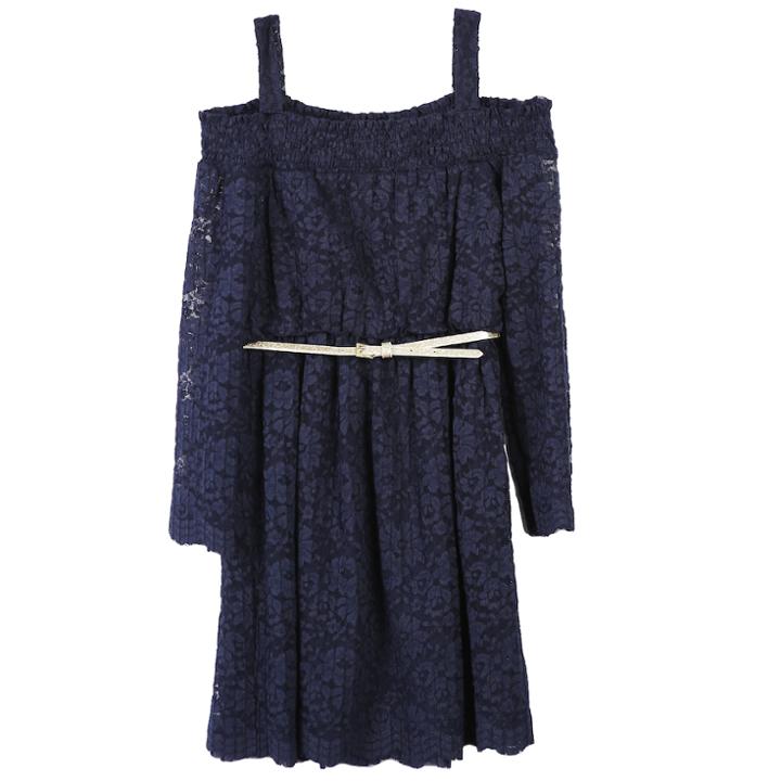 Girls 7-16 Speechless Off Shoulder Lace Belted Dress, Size: 12, Blue (navy)