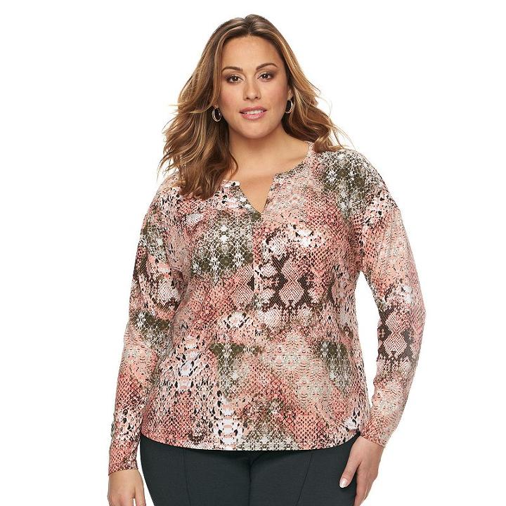 Plus Size Dana Buchman Splitneck Crepe Top, Women's, Size: 2xl, Drk Orange