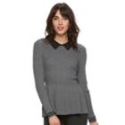 Women's Elle&trade; Ribbed Peplum Sweater, Size: Medium, Dark Grey