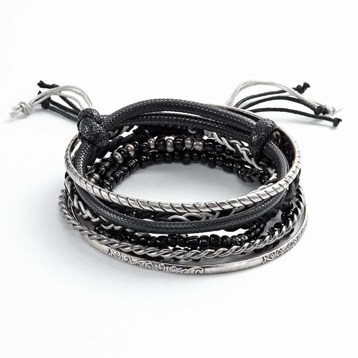 Mudd&reg; Two Tone Bead Stretch, Twist Bangle And Woven Bracelet Set, Women's, Multicolor