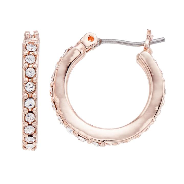 Dana Buchman Rose Gold Tone Cubic Zirconia Hoop Earrings, Women's, Pink