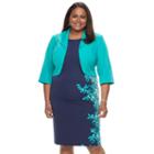 Plus Size Maya Brooke Floral Sheath Dress & Jacket Set, Women's, Size: 24 W, Turquoise/blue (turq/aqua)