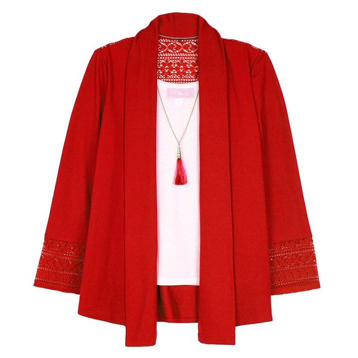 Girls 7-16 Iz Amy Byer Lace Back Hatchi Knit Cozy Top With Necklace, Girl's, Size: Medium, Red