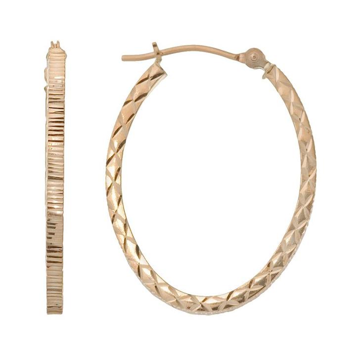 New York Gold Designs 14k Gold Textured Oval Hoop Earrings, Women's, Yellow