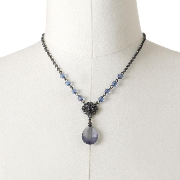 1928 Bead Flower And Teardrop Y Necklace, Women's, Size: 16, Blue