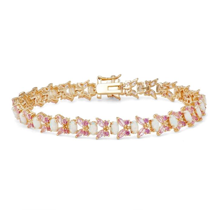 18k Gold Over Silver Lab-crated Opal & Lab-created Sapphire Butterfly Bracelet, Women's, Size: 7.5, White