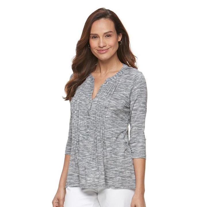 Petite Croft & Barrow&reg; Pintuck Henley, Women's, Size: M Petite, Grey
