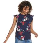Women's Popsugar Print Ruffle-sleeve Top, Size: Small, Blue (navy)